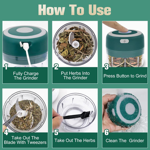 Electric Herb Grinder - 3.5 Inch Large Grinders for Grinding Dry Fresh Herbs and Spice, USB Rechargeable Grinder with Transparent Chamber, High-ef...