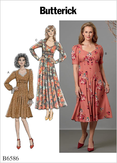 Butterick B6586E5 Easy Women's Close-Fitting Knee, Ankle, and Shin Length Dress Sewing Patterns, Sizes 14-22...
