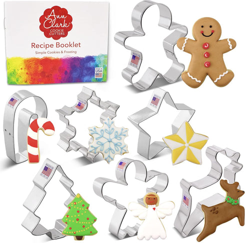 Christmas Cookie Cutters 7-Pc Set Made in USA by Ann Clark, Gingerbread Man, Christmas Tree, Star, Snowflake, Angel...