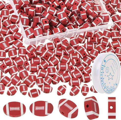 EVERMARKET 200pcs Football Beads Rubgy Polymer Clay Bead,Football Softball Beads Charms Rugby Ball Spacer Beads DIY Sports Beads for Necklace Brac...