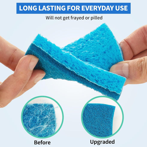 Non-Scratch Cellulose Scrub Sponges 24 Pack, Kitchen Sponge with Double-Side & Ergonomic Design. Sturdy Sponge for Dishes, Coated Cookware, Sink, ...