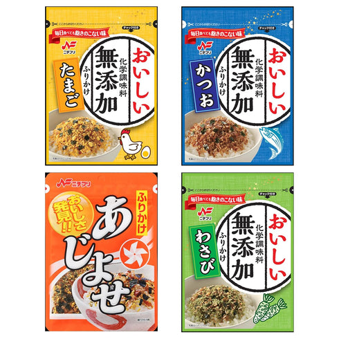 Nichifuri Japanese Furikake Rice Seasoning Variery Pack, Wasabi, Bonito, Egg, Ajiyose 4 packs 3.7oz Made in Japan...