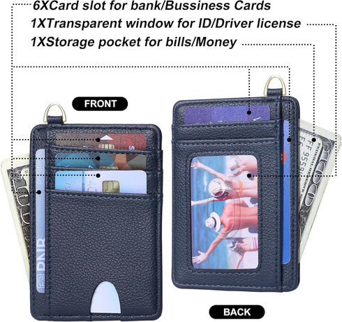 OIDERY Slim Minimalist Wallet Front Pocket RFID Blocking Card Holder Wallets for Men Women (Lichee Dark Blue)...