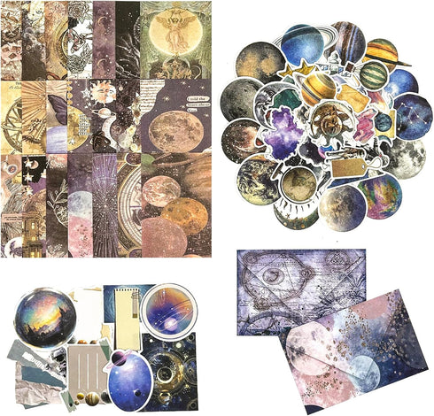 100Pcs Scrapbook Craft Paper Kit for Scrapbook Journaling Supplies,Scrapbook Space Stickers Aesthetic for Scrapbooking Supplies,Bullet Junk Journa...