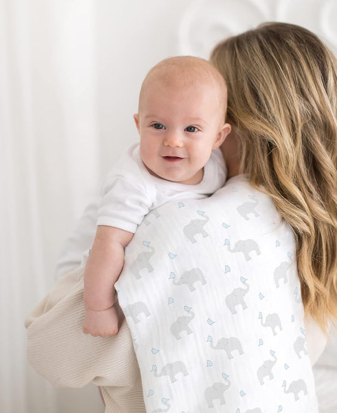 SwaddleDesigns Marquisette Receiving Swaddle Blanket for Baby Boys & Girls, Soft Premium Cotton Muslin, Best Shower Gift, Elephant and Pastel Blue...