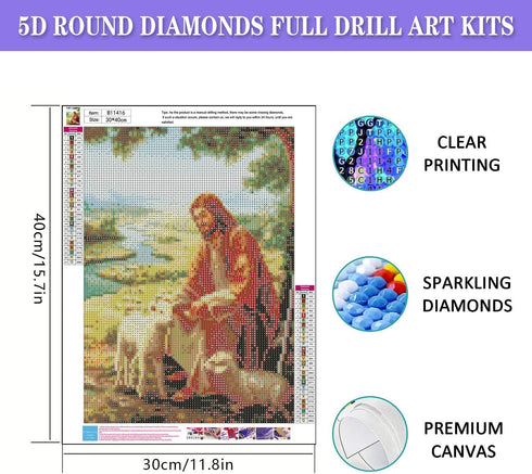 mrpwnle Religious Faith Series Diamond Art Painting Kits for Adults-Jesus Diamond Painting Kit, Jesus Christ - DIY Round Full Drill 5D Diamond Art...