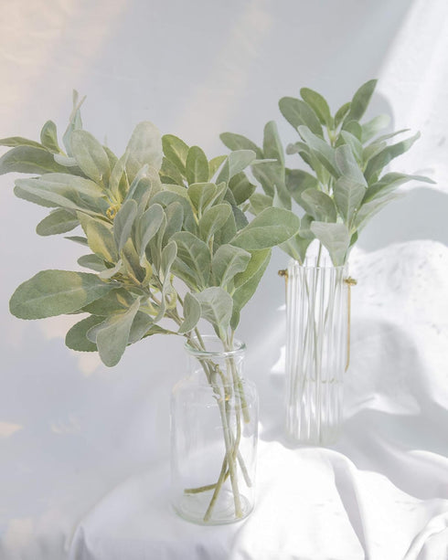 SUUKI Faux Lambs Ear Stems 5Pcs Flocked Artificial Greenery Solid Spray Fake Rabbit Ear Leaves for Home Wedding DIY Craft Floral Arrangement...