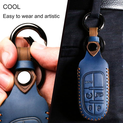 Leather Cover Key Fob Shell Compatible with Ford F150/F250 2015 2016 2017 5 Buttons Keyless Remote Control (B-Blue) …...