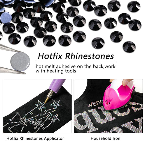 Beadsland Hotfix Rhinestones, 2880pcs Flatback Crystal Rhinestones for Crafts Clothes DIY Decoration, Black, SS10, 2.7-2.9mm...