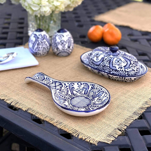 Encantada Handmade Hand-Painted Authentic Mexican Pottery, Salt and Pepper Shaker Set, Blue Flower (MC085F-K2)...