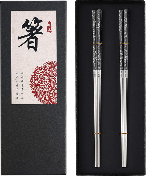 Stainless Steel Chopsticks Titanium Plated Metal Chopsticks Reusable Dishwasher safe Premium Japanese Korean Chopstick Laser Engraved Anti-slip Ch...