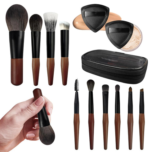 Travel Makeup Brush Set with Case, Mini Makeup Brushes Set for Powder, Foundation, Eyeshadow, Lip, Highlight, Blush & Concealer, 10 Pcs Travel Siz...