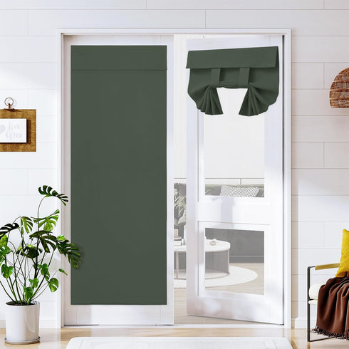 Easy-Going French Door Curtains, Thermal Insulated Privacy Blackout Door Window Tie up Curtains for Entryway Front Door, 1 Panel, 26x68 inch, Grey...