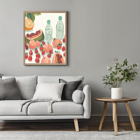 Posterizer 1 pcs-colorful healthy fruits retro drawing style design poster 1-Kitchen & Bar Art-Retro Art- Art for Cafe, Restaurant, Coffee Bar - u...