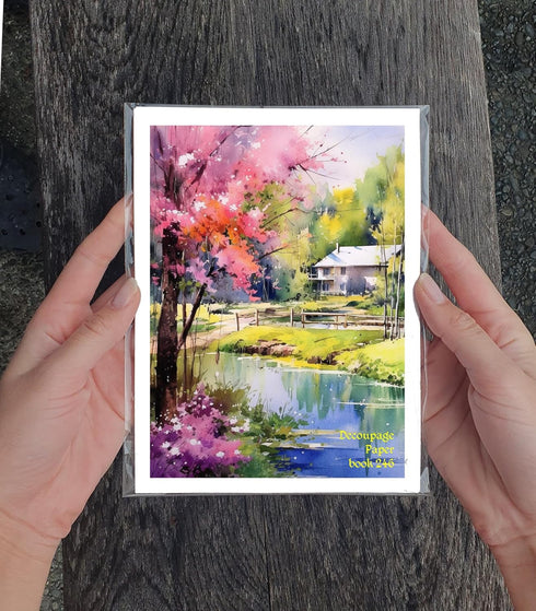 Decoupage Paper Pack (35 Sheets 6"x8") Bright Colourful Landscapes of Forests in Winter and Autumn FLONZ Vintage Illustration Pictures Cards for D...