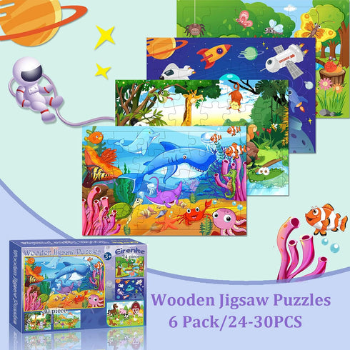 Puzzles for Kids Ages 3-5, Wooden Jigsaw Puzzles 24-30 Pieces for Toddler Children Learning Educational Puzzles 3 4 5 6 Year Toys for Boys and Gir...