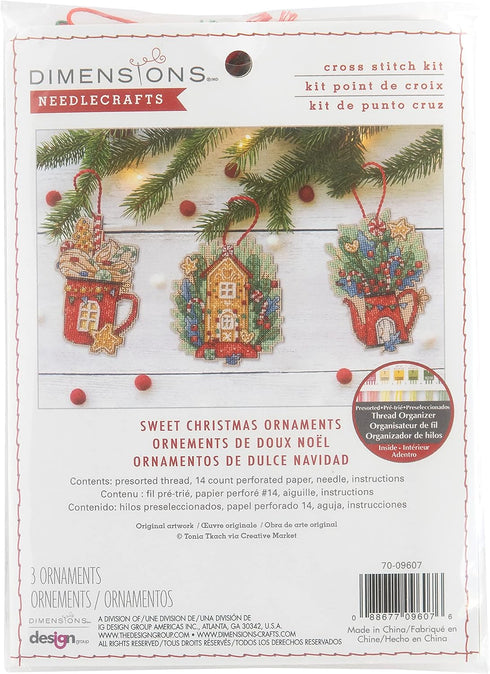 Dimensions Sweets and Treats Ornaments Counted Cross Stitch Kit, 4.5" H, 18 Cnt. Beige Aida 3 pcs...