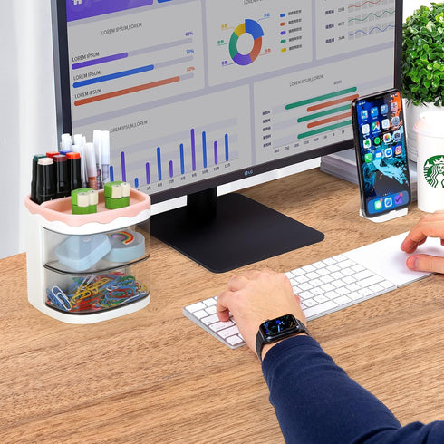 LETURE Desk Pencil Pen Holder with Drawer, Desktop Storage Pen Marker Organizers Stationery Supplies, Cute Pencil Cup Pot for Office, School, Home...