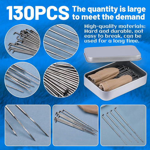 Felting Needles,130 PCS Wool Felting Needles, 38Gauge Needle Felting Supplies, Needle Felting Starter Kit, Metal storage box, Fingercots, Pins, Ma...