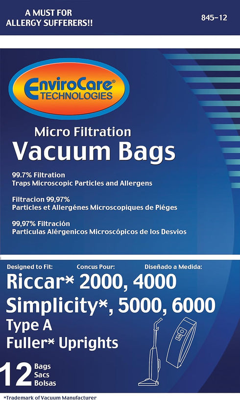 EnviroCare Replacement Micro Filtration Vacuum Cleaner Dust Bags made to fit Riccar 2000, 4000 and Vibrance Series. Simplicity 5000, 6000 and Symm...