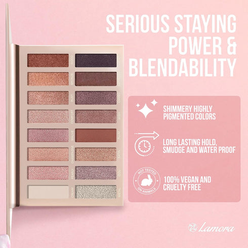 Lamora Eyeshadow Palette Makeup - Eye Makeup Palette with 16 Highly Pigmented Matte & Shimmer Shades - Vegan & Blendable...