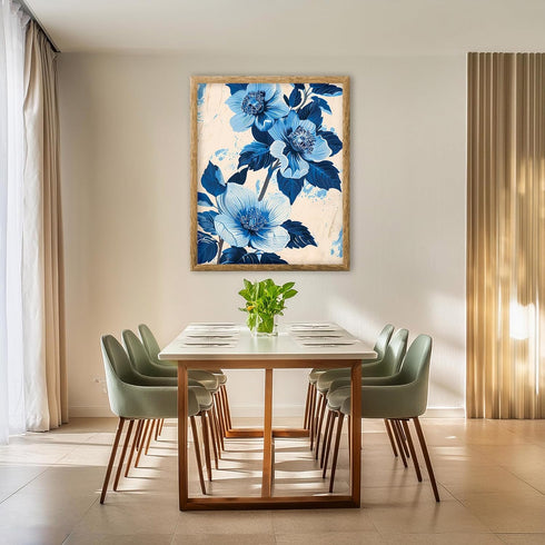 Posterizer 1 pcs-blue pretty flowers with white background-Floral & Botanical Art-Abstract & Modern Art-Decor for Home & Office- UNFRAMED Wall Art...