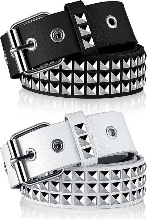 2 Pieces Studded Belt Punk Rock Rivet Belt Metal Pyramid Pu Leather Belt EMO Belt for Women Men...