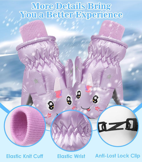 MoKo Toddler Mittens Snow Gloves - Warm Coral Fleece Toddler Gloves with Linking Buckles Waterproof Non-Slip Ski Gloves Snow Mitten for Skiing Sno...