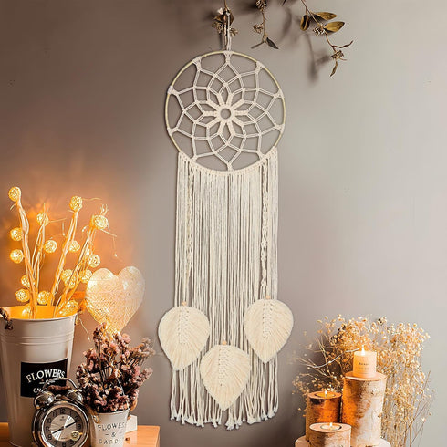 Nice Dream Macrame Dream Catchers for Bedroom Adult Wall Decor Large Boho Hanging with 3 Woven Feather Tassels Home Decoration Ornament Craft Gift...