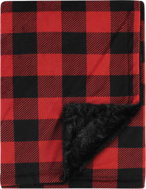Hudson Baby Unisex Baby Plush Blanket with Furry Binding and Back, Buffalo Plaid, One Size...
