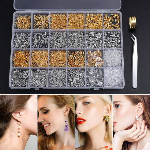 Earring Making Supplies Kit, Caffox 2900pcs Earring Hardware Pieces Repair Parts with Earring Hooks Posts Backs and Jump Rings for Making Earrings...