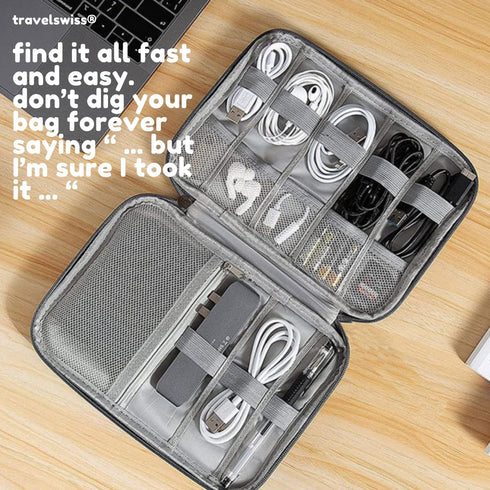 Travel Case Carry Pouch Electronic Accessories Organizer Portable Waterproof Double Layers All-in-One Storage Bag for Power Bank USB Cable Mouse C...