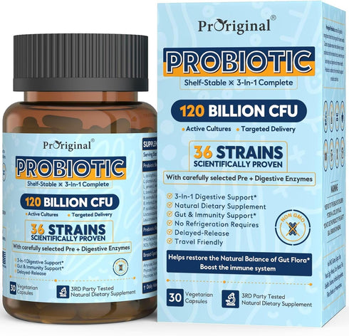 Probiotics for Women & Men 120 Billion CFU with 36 Probiotic Strains for Digestive Health and Gut Health, Delayed Release Capsules, Stomach Acid R...