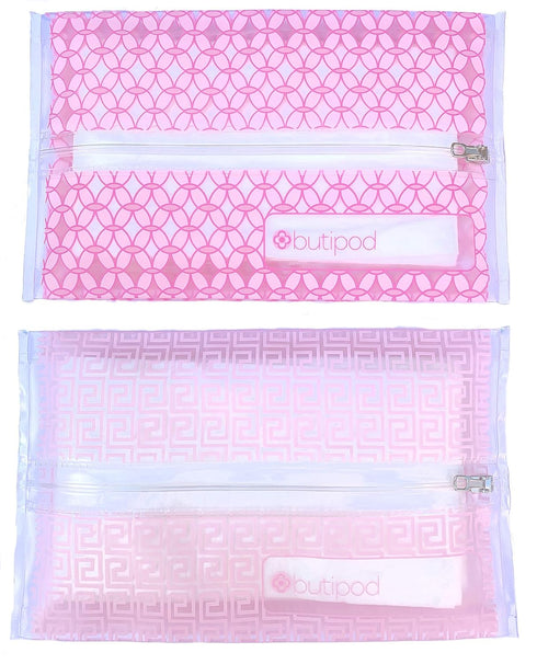 Butipods Reusable Stay Moist Wet Wipe Pouch | Slim Case Travel Holder | Great for Hand and Face Wipes | Set of 2 (Blush Pink Tiles)...