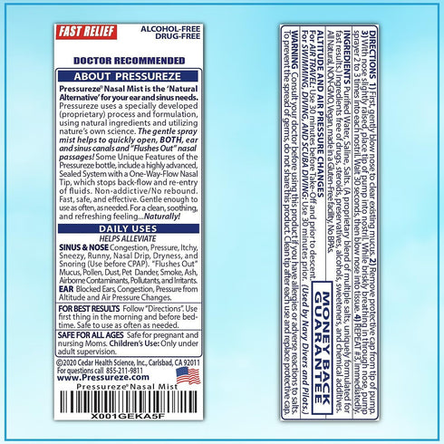 Nasal Spray - Natural, Preservative-Free, Sterile - Fast Relief Nasal Spray - for Symptoms of Sinus Congestion - Blocked Ears - Snoring | 130 Spra...