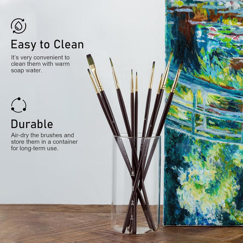 Falling in Art 9 PCS Flat Brushes Set, Professional Nylon Paint Brushes, Long Handle Artist Brush for Watercolor, Acrylic, and Oil Painting...