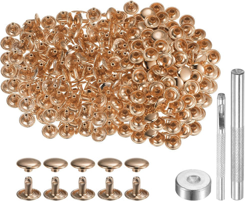 HARFINGTON 200 Sets Leather Rivets 10mm x 8mm Metal Double Cap Rivet Snaps Studs Fasteners with 3pcs Setting Tools Rivets for Leather Craft DIY Re...