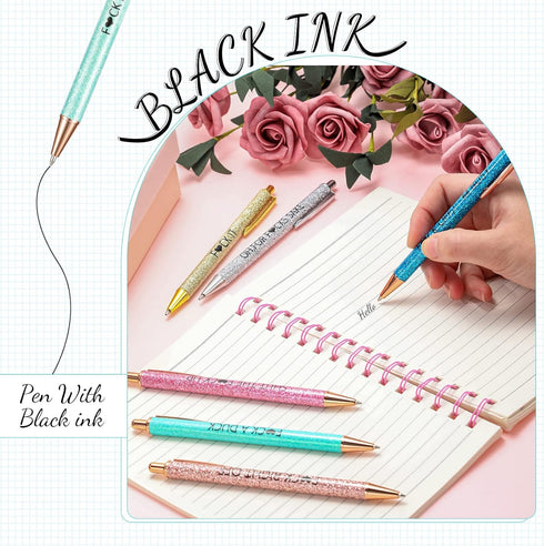 12 Pcs Quotes Sparkly Fancy Pen Inspirational Glitter Ballpoint Pen with Motivational Messages Cute Pens Metal Inspirational Metal Black Ink Pens(...