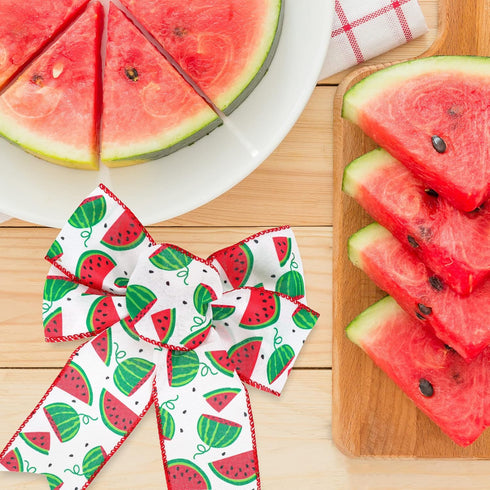 Watermelon Wired Edge Ribbon 30 Yards Summer Fruit Craft Fabric Ribbon Watermelon Theme Decorative Wrapping Ribbon for Wreath Bow Making DIY Craft...