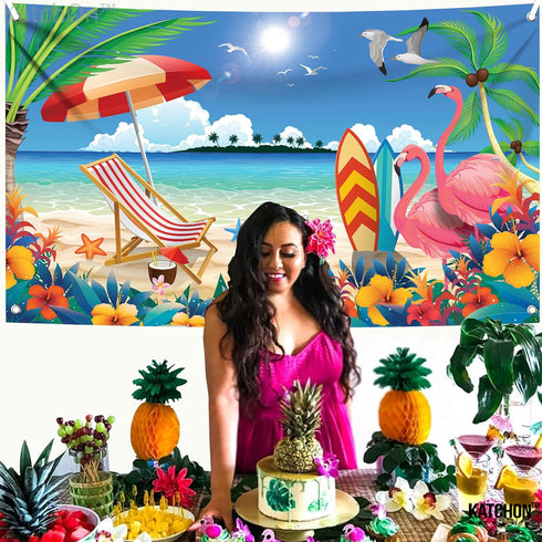 KatchOn, XtraLarge Beach Photo Backdrop - 72x44 Inch | Summer Backdrop for Beach Party Decorations | Hawaiian Party Decorations | Summer Theme Dec...