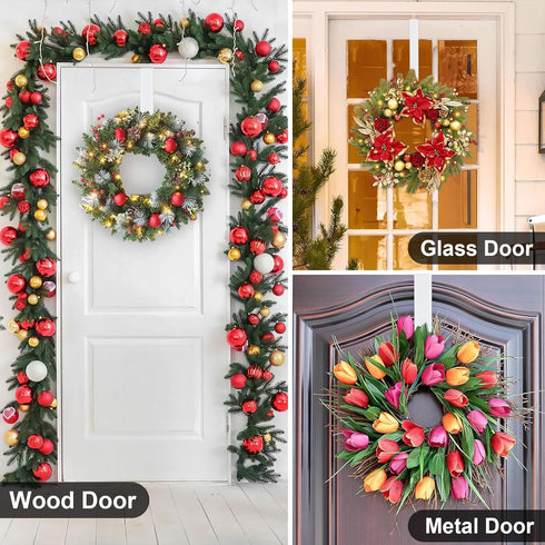 Wreath Hanger,Adjustable Length 14.9-25 Inch Metal Door Hanger,Wreath Hanger for Front Door 20 lbs Larger Christmas Wreaths Decorations HookWhite...