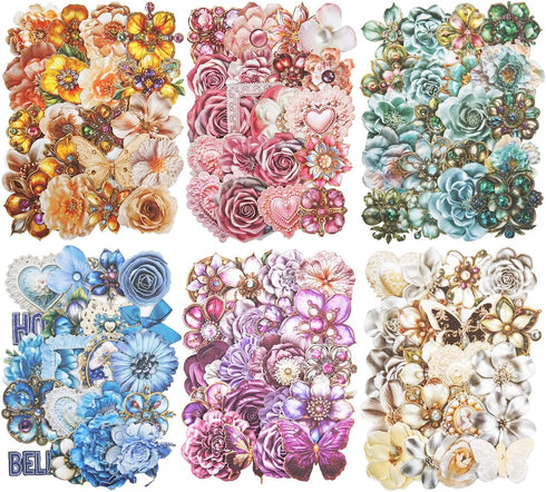 MiyouLuna120Pcs Flower Scrapbook Stickers, HardCard Stickers for Scrapbooking, DIY Crafts, Journaling Supplies & Junk Journal Ephemera, with Stick...