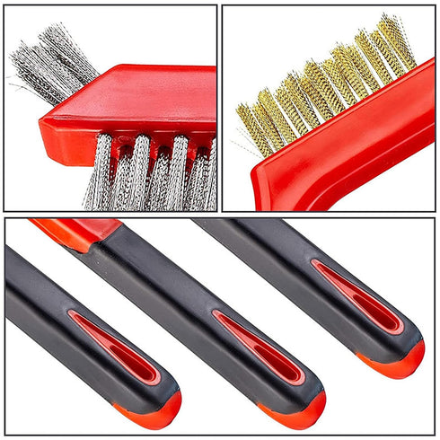 6 Pcs Wire Brushes Set - Small Wire Brush, Stainless Steel Brush & Brass Brushes for Cleaning with Curved Handle, Ideal for Rust, Paint Removal...