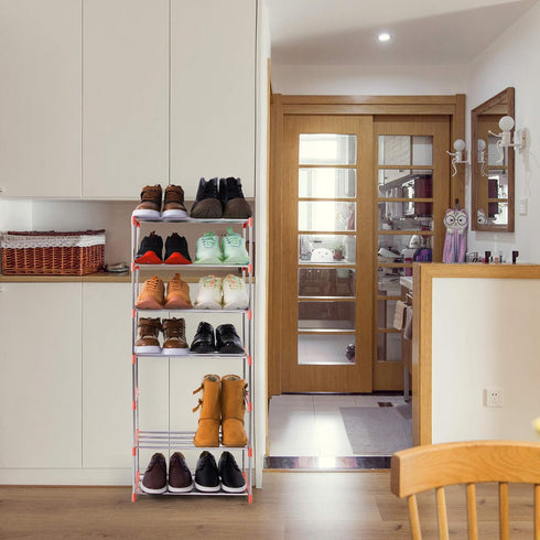 4-Tier Stackable Small Shoe Rack, Lightweight Shoe Shelf Storage Organizer for Entryway, Hallway and Closet (Pink)...