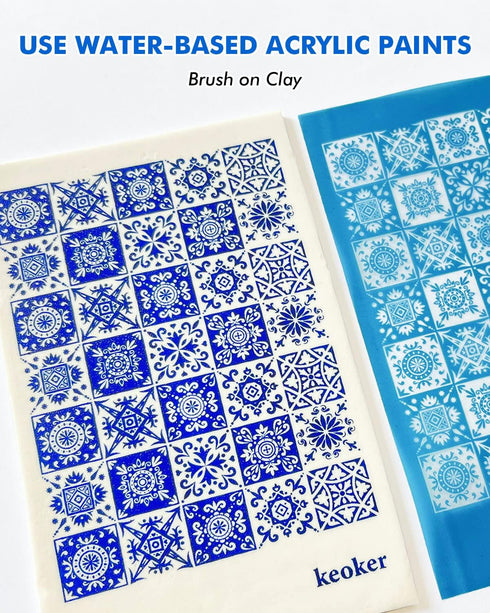 KEOKER Tile Silk Screen Stencils for Polymer Clay, 6PCS Tile Silk Screen Polymer Clay, 3PCS Tile Silk Screen for Polymer Clay, Tile Pattern Polyme...