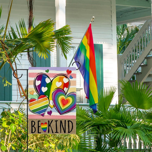 Be Kind Rainbow Love Heart Garden Flag Double Sided, LGBTQ Gay Lesbian Decorative Yard Outdoor Home Pride Month Small Decor, LGBT Bisexual Pansexu...