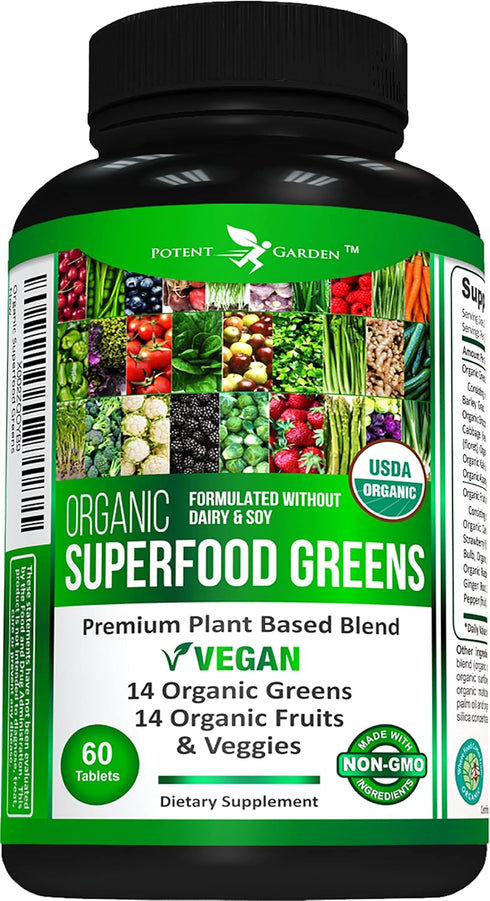 Organic Superfood Greens, Fruit and Veggies Supplement Rich in Vitamins & Antioxidants with Alfalfa, Beet Root & Tart Cherry to Boost Energy, Immu...