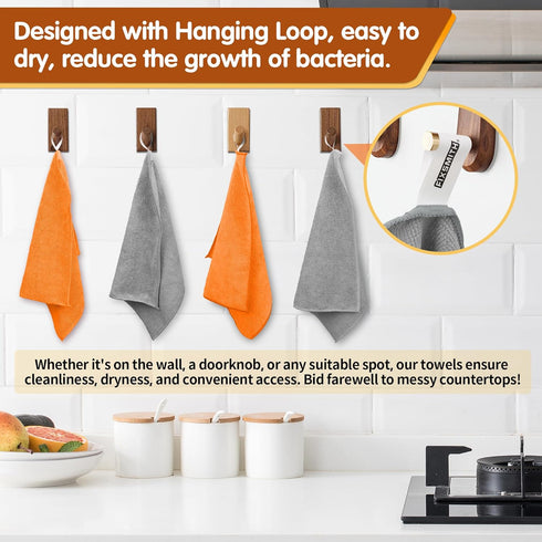 FIXSMITH Microfiber Cleaning Cloth -Pack of 12, Highly Absorbent Cleaning Rags(Grey&Orange), 16"X12" All Purpose Cleaning Towels for Housekeeping,...