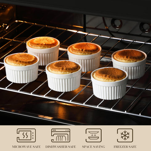 MALACASA Ramekins 4 oz Oven Safe, Porcelain Creme Brulee Ramekins Pudding Custard Cups Small Ceramic Souffle Dishes Ramakan Ramiken Ramicans Bakin...