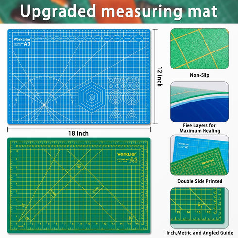 WORKLION 12" x 18" Art Self Healing PVC Cutting Mat, Double Sided, Gridded Rotary Cutting Board for Craft, Fabric, Quilting, Sewing, Scrapbooking ...